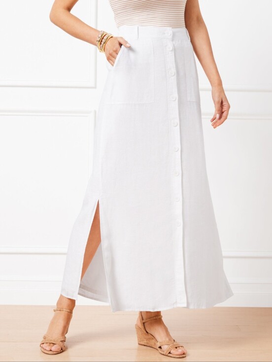 Talbots Dresses & Skirts - NWT Talbots White Linen Button Front Midi Skirt Size 4 Classic Summer